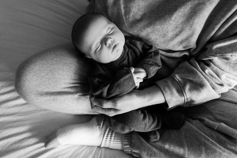 Natural light newborn photos of baby in neutral tones, simple and timeless Cleveland newborn session