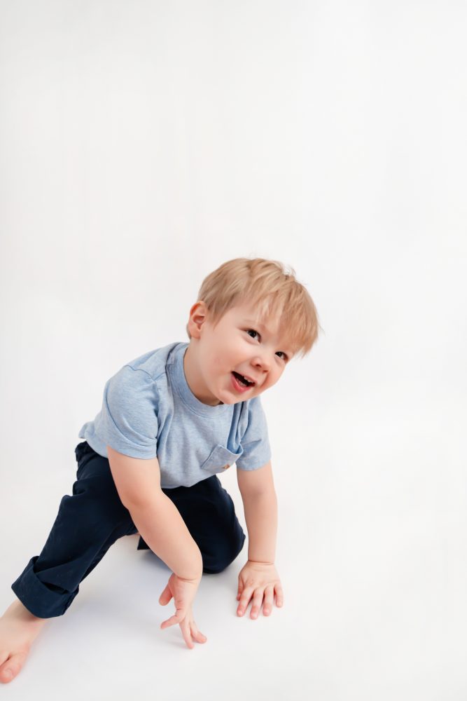 Smiling young boy studio portrait in Cleveland, Ohio by family photographer