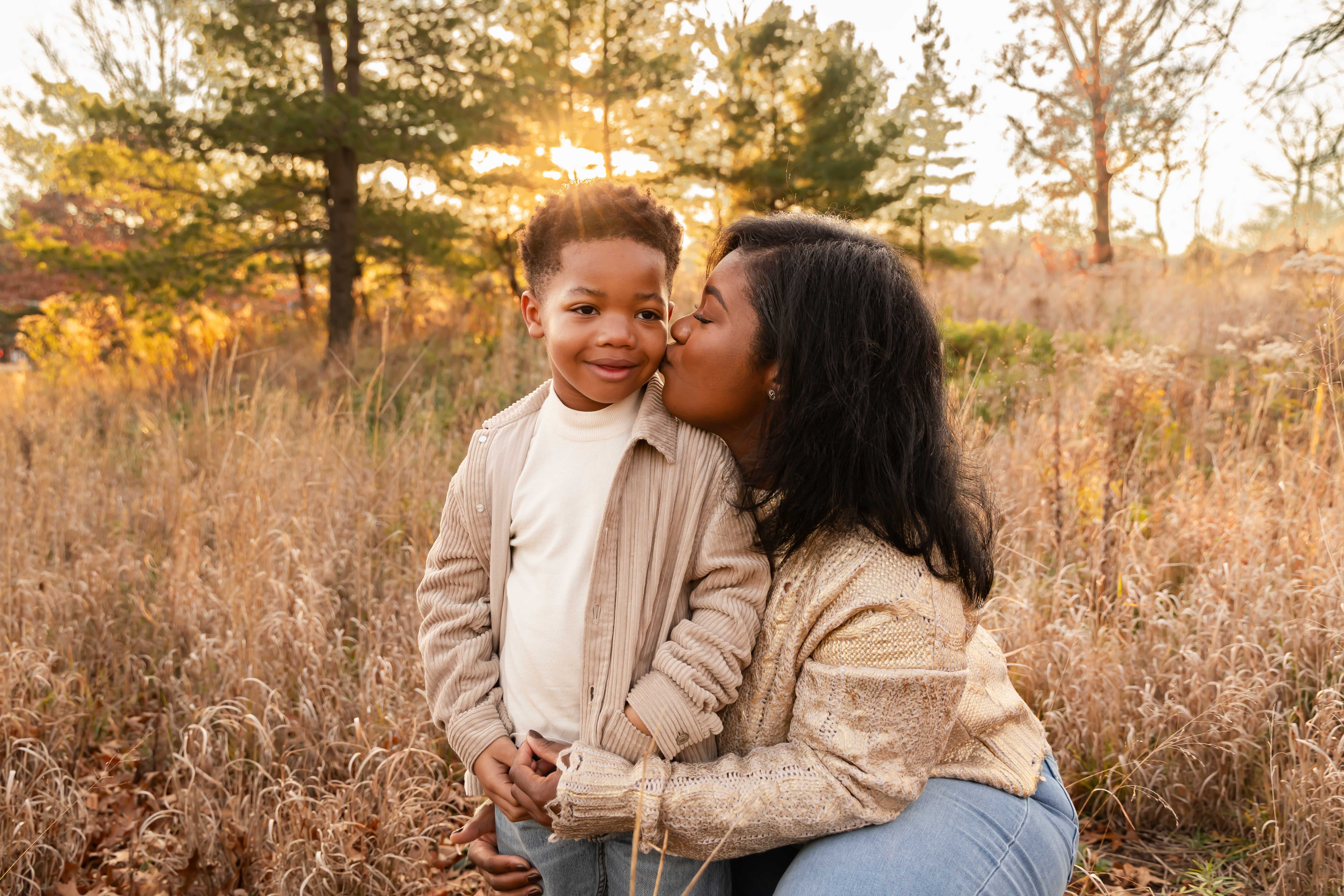 Mother and son sunset photo session at the park in Cleveland, Ohio