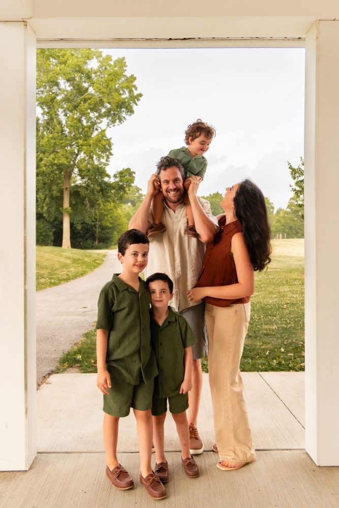 Cleveland family photography session with parents and three children outdoors